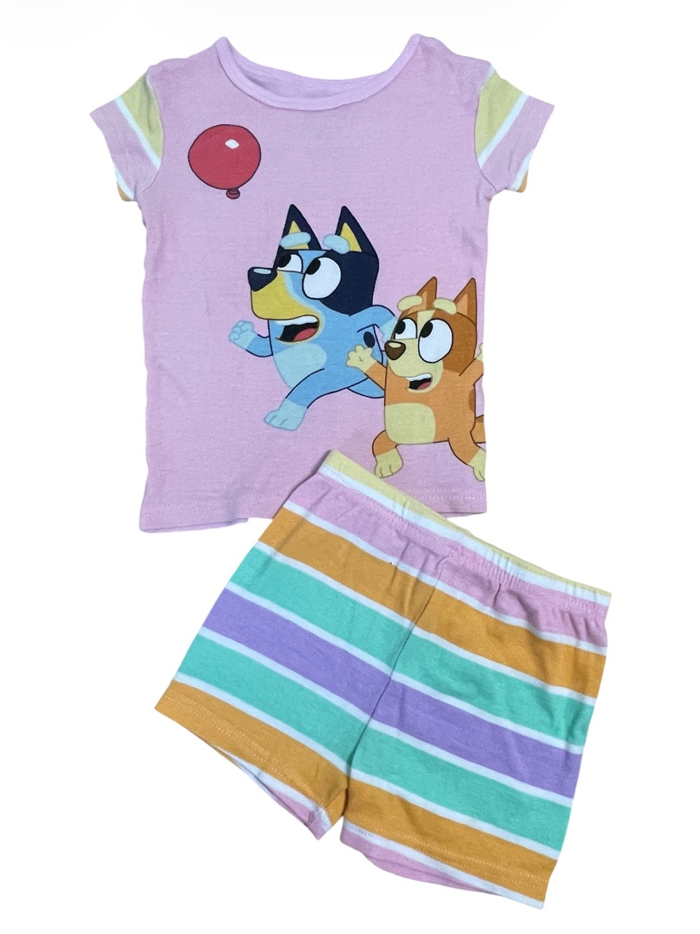 Kids Pink Bluey and Bingo Short Pajama Set - Pastel Striped Shorts